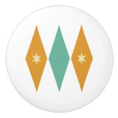 Turquoise Oranje Diamonds Cream Stars Mid Mod Keramische Knop (Voorkant)