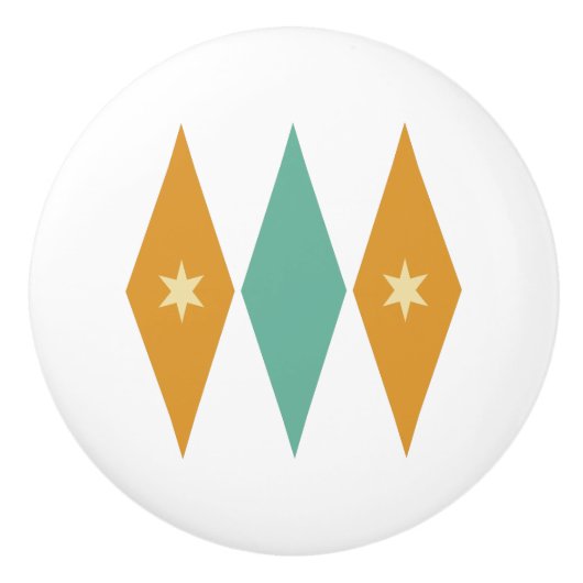 Turquoise Oranje Diamonds Cream Stars Mid Mod Keramische Knop (Voorkant)