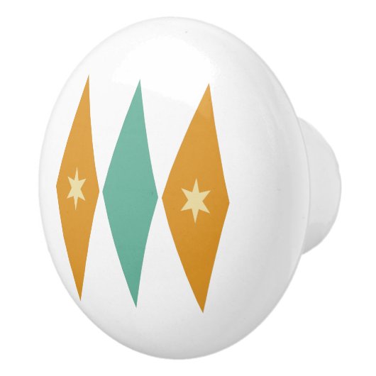 Turquoise Oranje Diamonds Cream Stars Mid Mod Keramische Knop (Rechts)