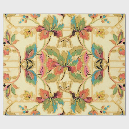 Turquoise Oranje Floral Wallpaper Pattern Cadeaupapier (Vlak)