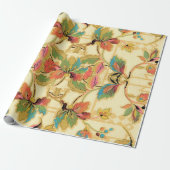  Turquoise Oranje Floral Wallpaper Pattern Cadeaupapier (Uitgerold)