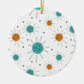 Turquoise Oranje Franciscan Starburst Mid Century Keramisch Ornament (Voorkant)