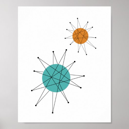 Turquoise Oranje Franciscan Starburst Mid Century Poster (Voorkant)