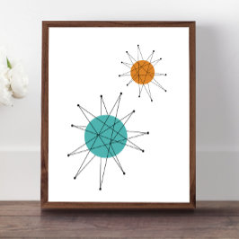 Turquoise Oranje Franciscan Starburst Mid Century Poster