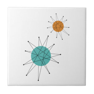 Turquoise Oranje Franciscan Starburst Mid Century Tegeltje