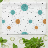 Turquoise Oranje Franciscan Starburst Mid Century Theedoek (Gevouwen)