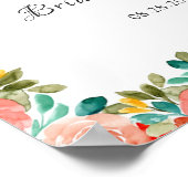 Turquoise Oranje Geel Geschilderde Pioen Bruiloft  Poster (Hoek)