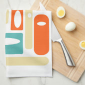 Turquoise Oranje geometrische mid-eeuwse modern Theedoek (Quarter Fold)