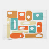 Turquoise Oranje geometrische mid-eeuwse modern Theedoek (Horizontaal)