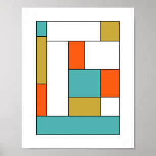 Turquoise Oranje Goud Kleurblok Mid Century Poster