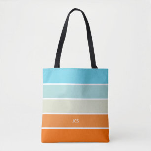 Turquoise Oranje Green Color Block Monogramed Tote Bag