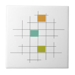 Turquoise Oranje Green Lines Squares mid Century Tegeltje