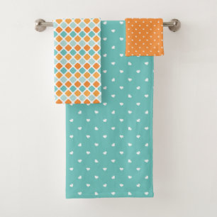 Turquoise oranje harten vierkant retro patroon bad handdoek