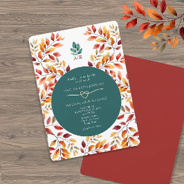 Turquoise Oranje Herfst Bruiloft Kaart