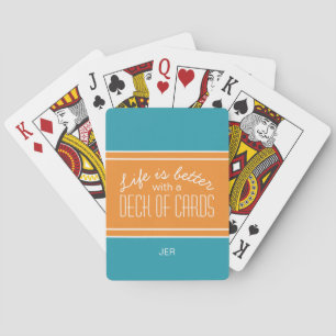 Turquoise & Oranje Leven Is Beter Citaat Initialen Pokerkaarten