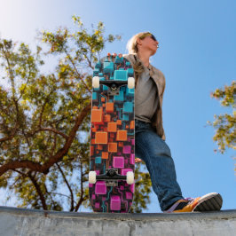 Turquoise Oranje Magenta 3D Circuit Skateboard