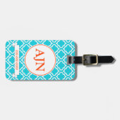 Turquoise Oranje monogram Bagagelabel (Voorkant horizontaal)