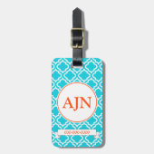 Turquoise Oranje monogram Bagagelabel (Voorkant verticaal)
