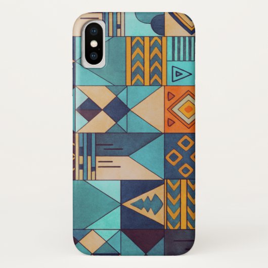 Turquoise & Oranje Patchwork  Case-Mate iPhone Case (Achterkant)