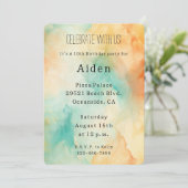 Turquoise Oranje perzik Waterverf Kaart (Staand voorkant)