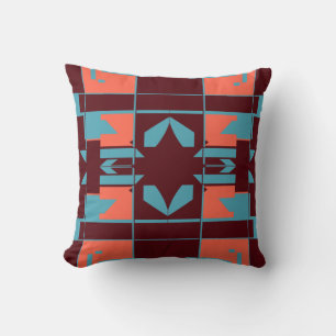 Turquoise Oranje Plum Abstract Checkerboard Motif Kussen