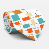 Turquoise Oranje Rechthoekige Patroon Midden-eeuws Stropdas (Opgerold)