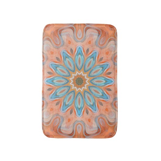 Turquoise Oranje Red Hip Mandala Round Sun Pattern Badmat (Voorkant Verticaal)