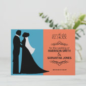 Turquoise & Oranje Save the Date Aankondigingen (Staand voorkant)