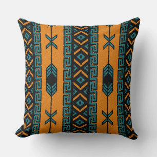 Turquoise Oranje Southwest Tribal Aztec Design Kussen