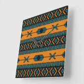 Turquoise Oranje Southwest Tribal Aztec Design Vierkante Klok (Hoek)