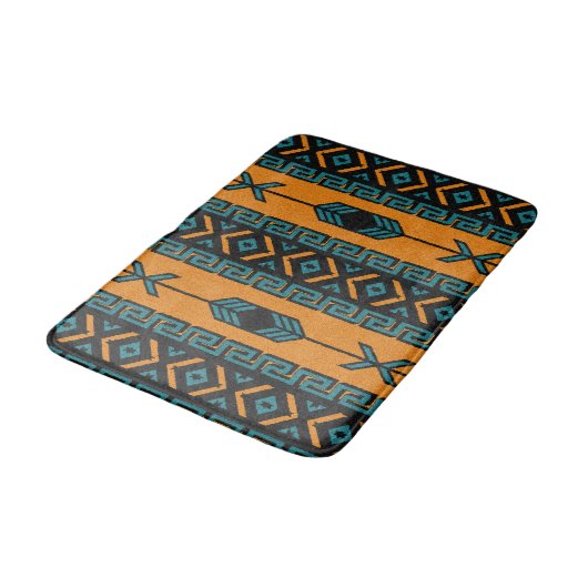 Turquoise Oranje Southwest Tribal Aztec Pattern Badmat (Gekanteld)
