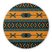 Turquoise Oranje Southwest Tribal Aztec Pattern Keramische Knop (Voorkant)