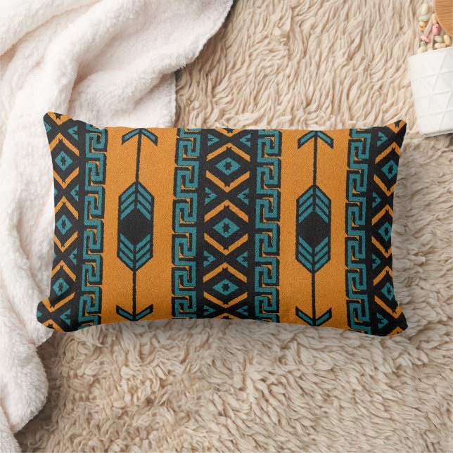Turquoise Oranje Southwest Tribal Aztec Pattern Kussen (Deken)