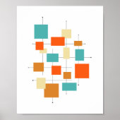 Turquoise Oranje Squares mid century Modern Poster (Voorkant)