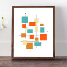 Turquoise Oranje Squares mid century Modern