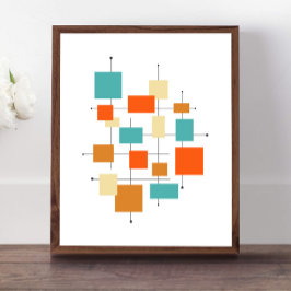 Turquoise Oranje Squares mid century Modern Poster