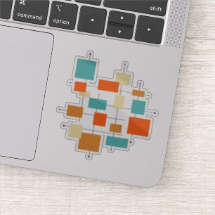 Turquoise Oranje Squares mid century Modern Sticker