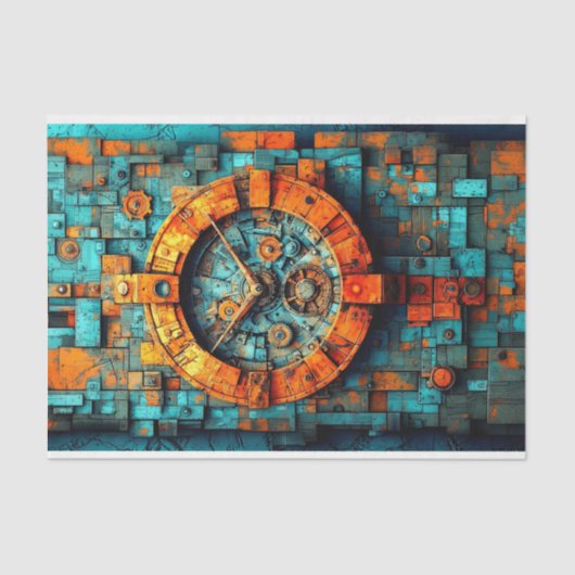 Turquoise & Oranje Steampunk CZ1 Decoupage Tissuepapier (Voorkant)