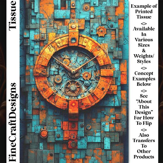 Turquoise & Oranje Steampunk Klok CZ1 Decoupage Tissuepapier