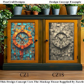 Turquoise & Oranje Steampunk Klok CZ1 Decoupage Tissuepapier