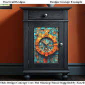 Turquoise & Oranje Steampunk Klok CZ1 Decoupage Tissuepapier