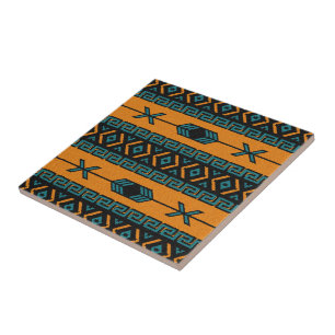 Turquoise Oranje Tribal Southwest Aztec Pattern Tegeltje