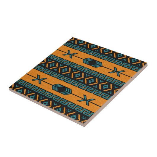 Turquoise Oranje Tribal Southwest Aztec Pattern Tegeltje (Zijkant)