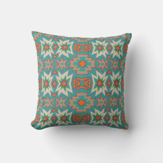 Turquoise Oranje Tribale Zuidwestelijke Patroon Kussen