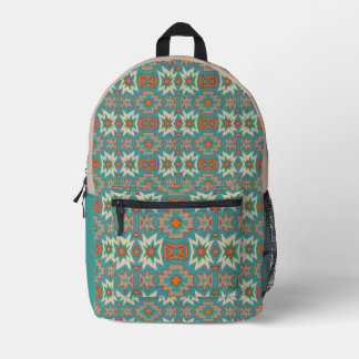 Turquoise Oranje Tribale Zuidwesterse Patroon Bedrukte Rugzak