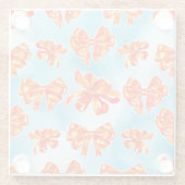 TURQUOISE & ORANJE VALBLADEREN BOGEN POMPOENEN GLAZEN ONDERZETTER (Achterkant)