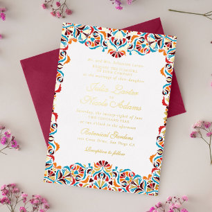 Turquoise Oranje Whimsical Bloem Mandala Bruiloft Folie Uitnodiging