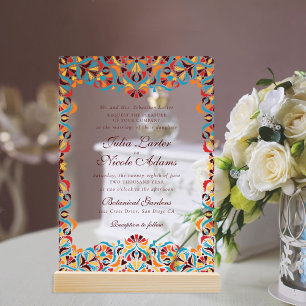 Turquoise Oranje Whimsical Bloemrijke Mandala Brui Acryl Uitnodigingen