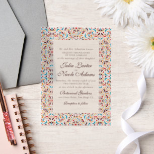 Turquoise Oranje Whimsical Bloemrijke Mandala Brui Vellum Uitnodigingen