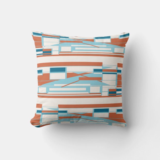 Turquoise Oranje White Mediterranean Rowed Design Kussen (Voorkant)